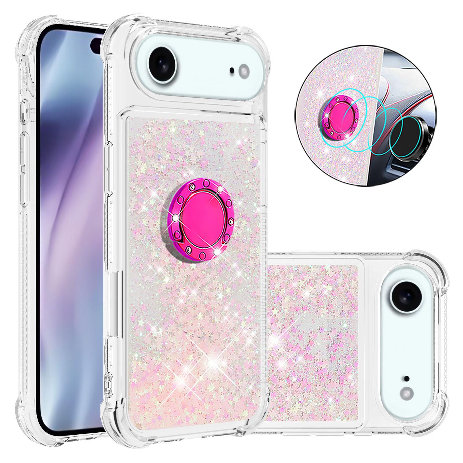 

For iPhone 17 Air TPU Case with Kickstand Quicksand Shockproof Cover Pink/Pentagram