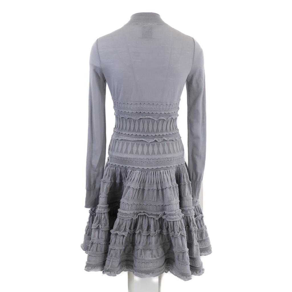 ALAIA [Domestically Authorized] AA9R2153CM626 Crinoline Flare Fine Knit Mini Skater High Neck Dress / dress 38 grayUsed