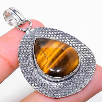 Tiger Eye Handmade Gemstone 925 Sterling Silver Jewelry Pendant 2.09" G9c76