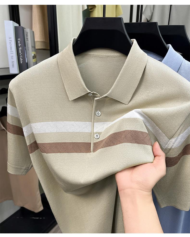 Mulberry Silk Linen Dark Pattern Jacquard Men's Polo Shirt