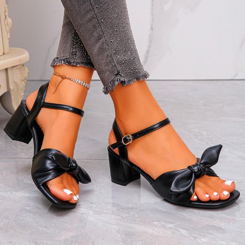 Fashion Elegant Bowtie Party High Heel Sandals Summer New Open Toe Comfortable Temperament Shoes Chunky Heels