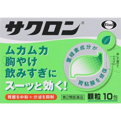 Eisai Sacron 10 Packs Antacid Indications: Heartburn, Overdrinking, Stomach Pain, Hyperacidity, Indigestion, Stomach Discomfort, Stomach Bloating, Sto