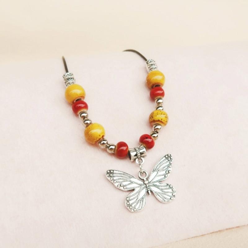 Color Beads Pendant Necklace Sweet Butterflies Clavicle Chain Female Summer Adjustable Rope Necklace Sweater Chain