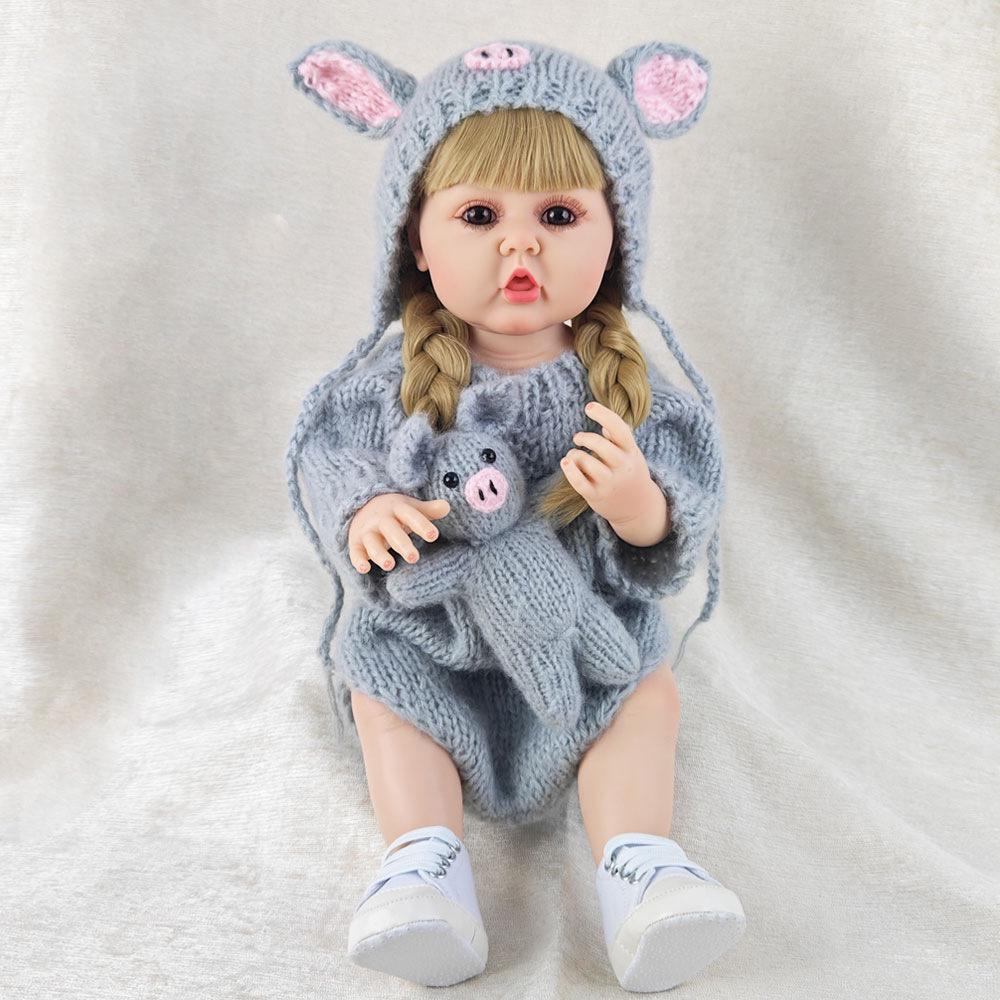 Adorable Pig Sweater Set for 55cm Realistic Doll - DIY Hairstyle & Dress-up Companion Gift