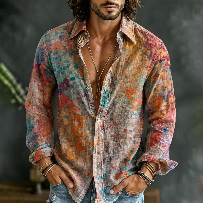 Chemise à manches longues pour homme avec imprimé Soleil, Lune, Étoiles, Haut polyvalent et tendance pour le quotidien et les réunions