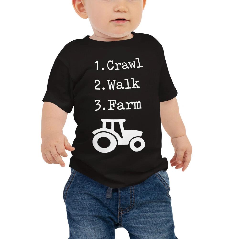 Funny Farm Little Farmer Baby Tee Clothing Gift, Crawl Walk Farm Infant T-Shirt S