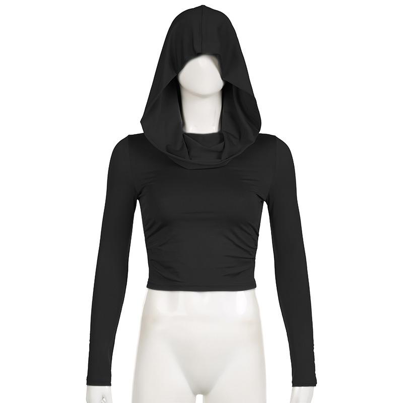 Hooded T-shirt Women's Slim Fit Long Sleeved Short Top