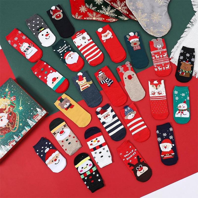 24Pairs Christmas Stocking Advent Calendar Funny Christmas Stockings 24 Days Advent Day Countdown Gift Box Christmas Gifts