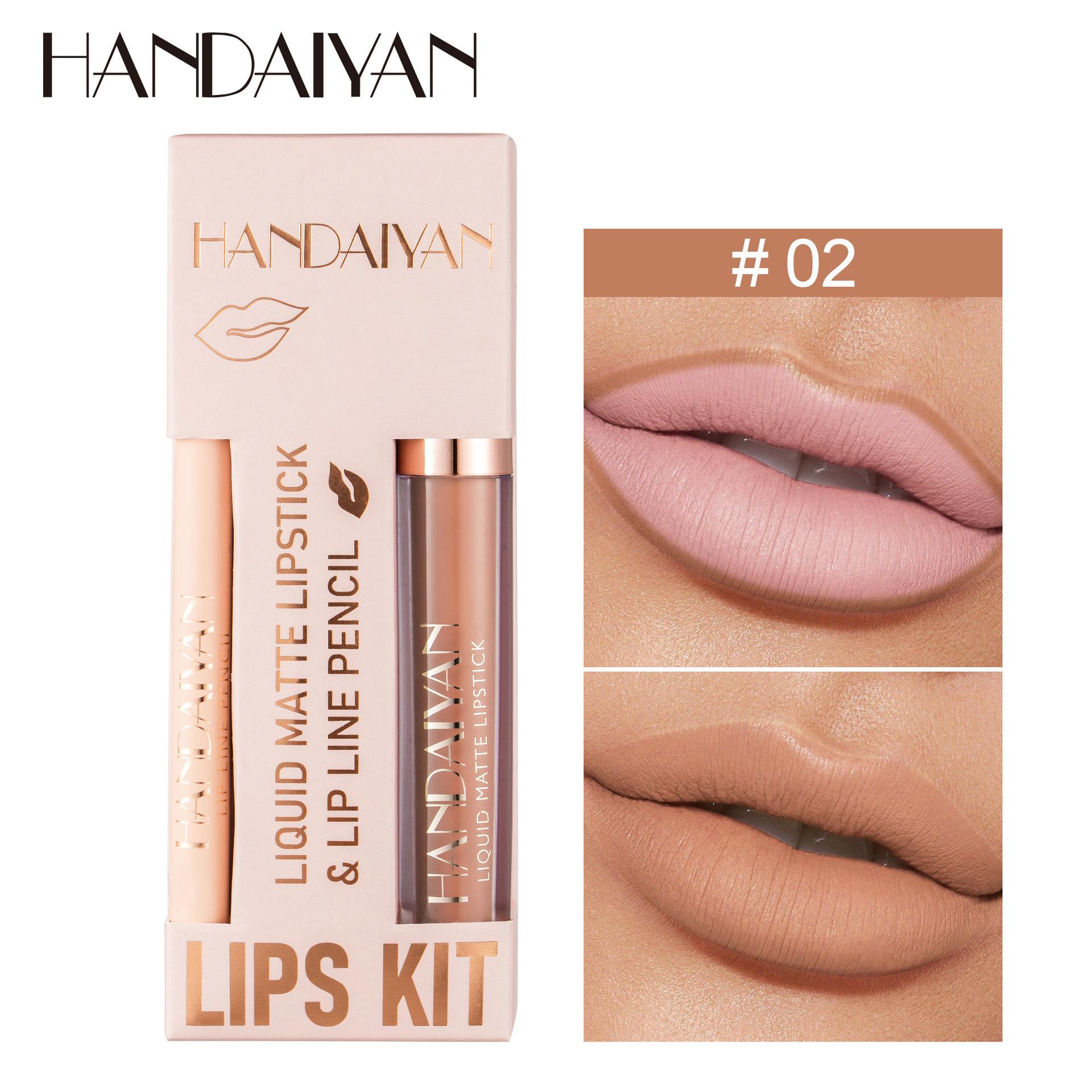 

HANDAIYAN Waterproof Matte Lipstick & Lip Liner Gloss Set - Non-Stick, Velvet Finish