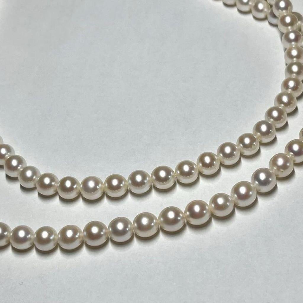 Used [Certificate of authenticity included] Akoya pearl 2 strand necklace pearl silver SILVER stamp 6.5mm pearl necklace
