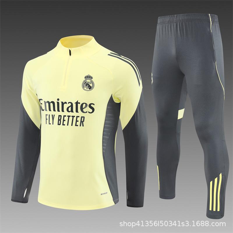 Maglia da Allenamento da Calcio Real Madrid a Maniche Lunghe Mezza Zip Tuta per Adulti e Bambini Stampa Maglia Mbappe