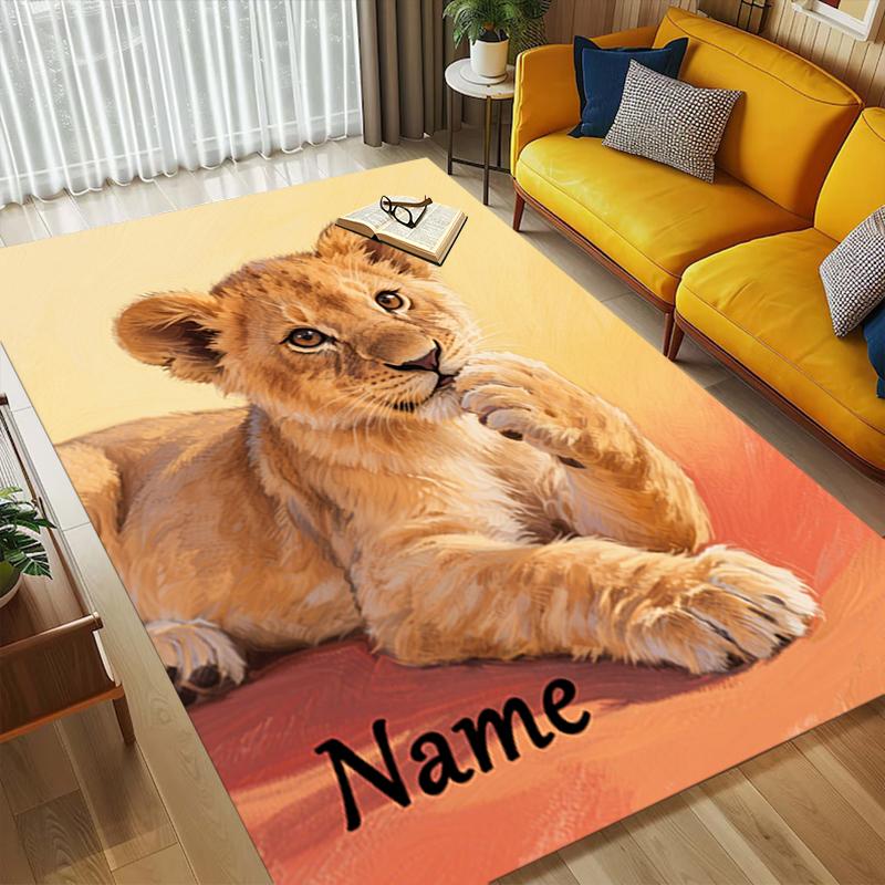 Custom Name Lion Cub Name Living Room Non-Slip Area Rug Soft Carpet for Bedroom Kids Playroom Sofa Office Home Decor Doormat