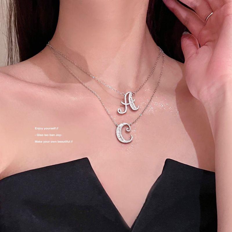Letter Rhinestone Birthday Gift Silver Simple Necklace