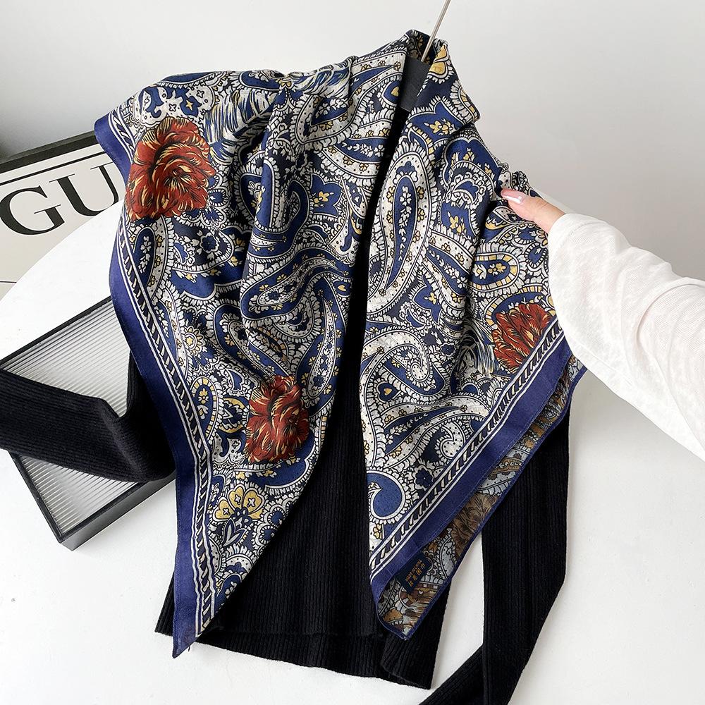 Silk scarf premium herringbone pattern double-sided printed square scarf 91 autumn and winter decorative gift high-end scarf silk scarf gift