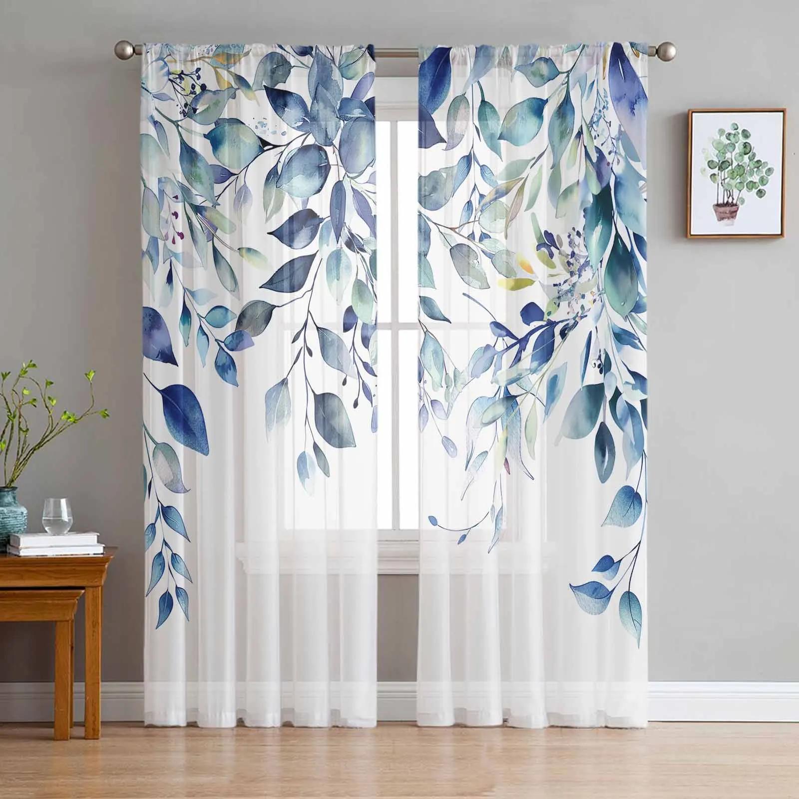 

Watercolor Palm Forest Green Leaves Green Plant Transparent Curtains Perfect for Living Room Decoration Window Panel Curtain Cooking Area Tulle W135 x H115cm x1&Rod Pocket
