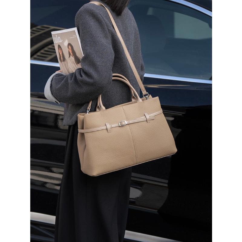 Women's Genuine Leather Tote Bag 2026 New Large Capacity Office Commuter Shoulder Handbag Vintage Lock Clasp Soft Texture