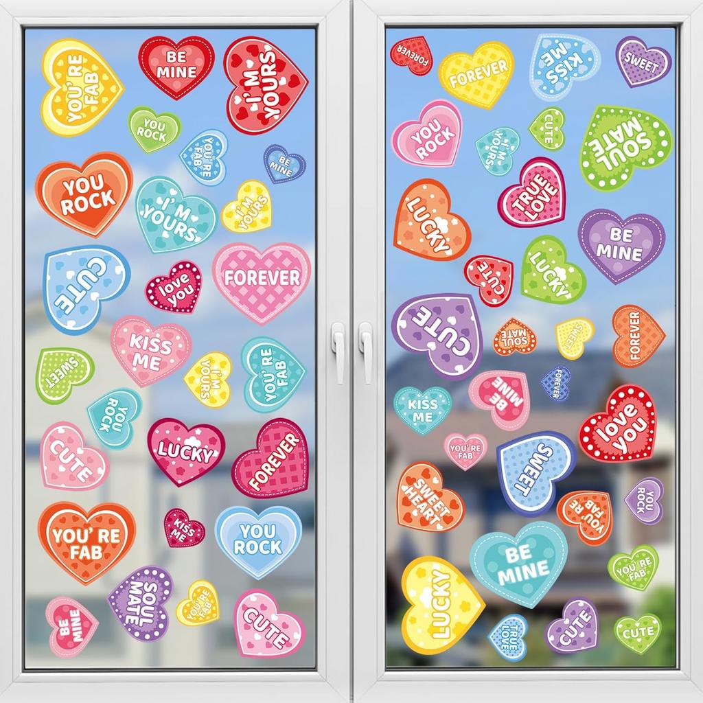168pcs Valentines Day Window Clings Red Heart Shaped Static Wall Decals Window Stickers Double Sided Visibility Romantic Valentines Day Decorations