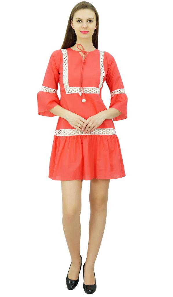 Bimba Summer Boho Short Dress Ruffle Sleeve Mini Dress Boho Chic Beach