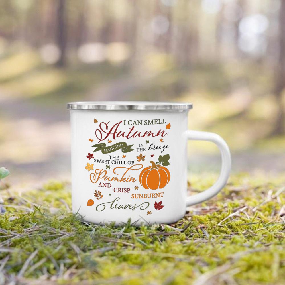 Hello Pumpkin Enamel Mug Halloween Camping Mug Gift For Grandma Mum Nana Autumn Home Decor Hygge Gift Fall Coffee Mug