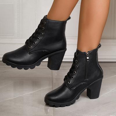 Sexy Side Zipper High Heel Ankle Boots Women Autumn Fashion Black Round Toe Chelsea Boots Chunky Platform Women'S Boots