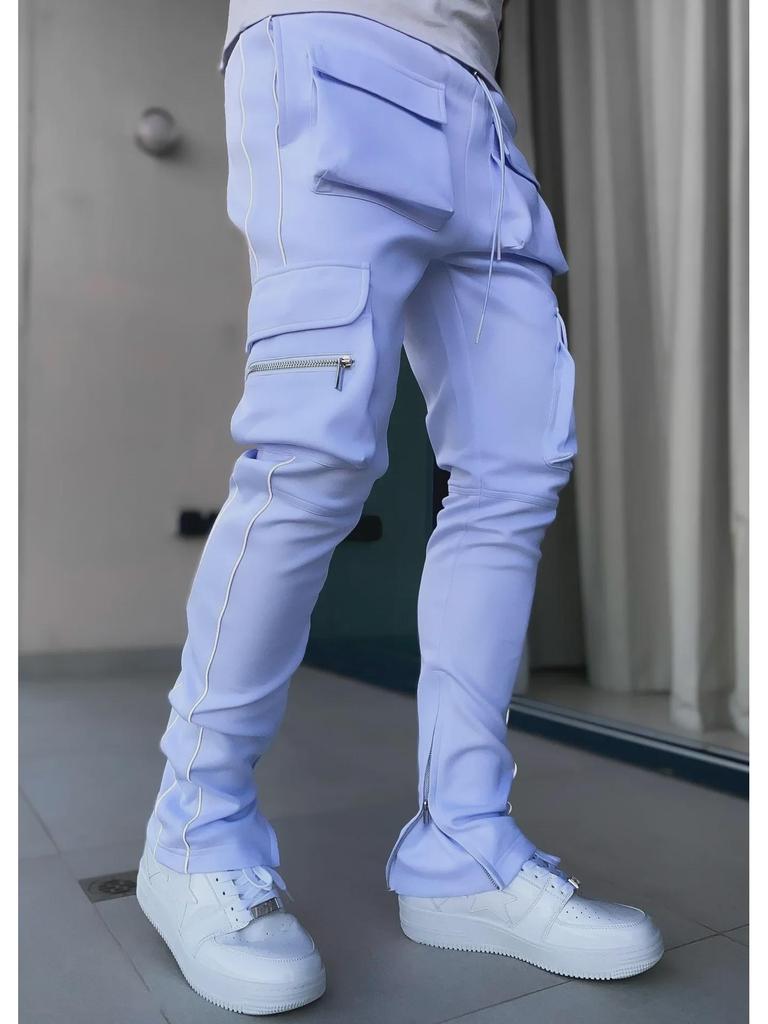 Pánské reflexní elastické cargo kalhoty slim fit: Trendy sportovní a volnočasové oblečení na jaro a podzim