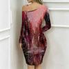 Women Plus Size Asymmetric Cold Shoulder Blue Brown Ornate Paisley Print Wrap Bodycon Midi Dress