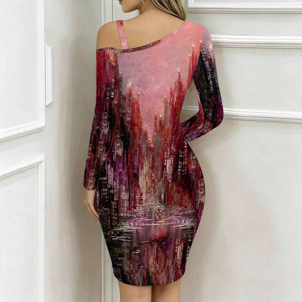 Women Plus Size Asymmetric Cold Shoulder Blue Brown Ornate Paisley Print Wrap Bodycon Midi Dress