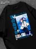 A Town Where You Live Anime Black T‑shirt Mens Tshirt Womens Tshirts with Letters Print Short Sleeves T-Shirt Casual Street Tee Shirt Top