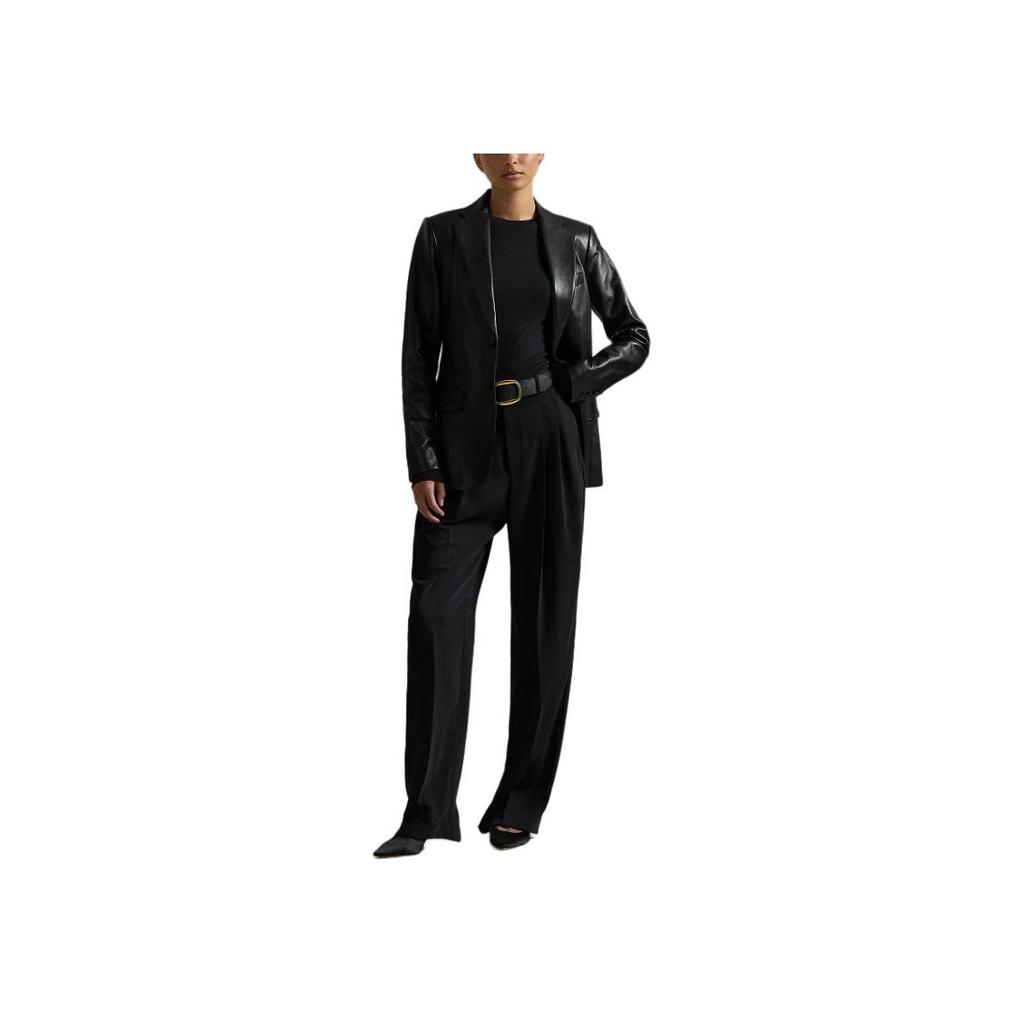 Polo Ralph Lauren FW24 Solid Ribbed Texture Crew Neck Slim Fit Long Sleeve T-Shirt Women Tops Black WMPOKNINC020182-001