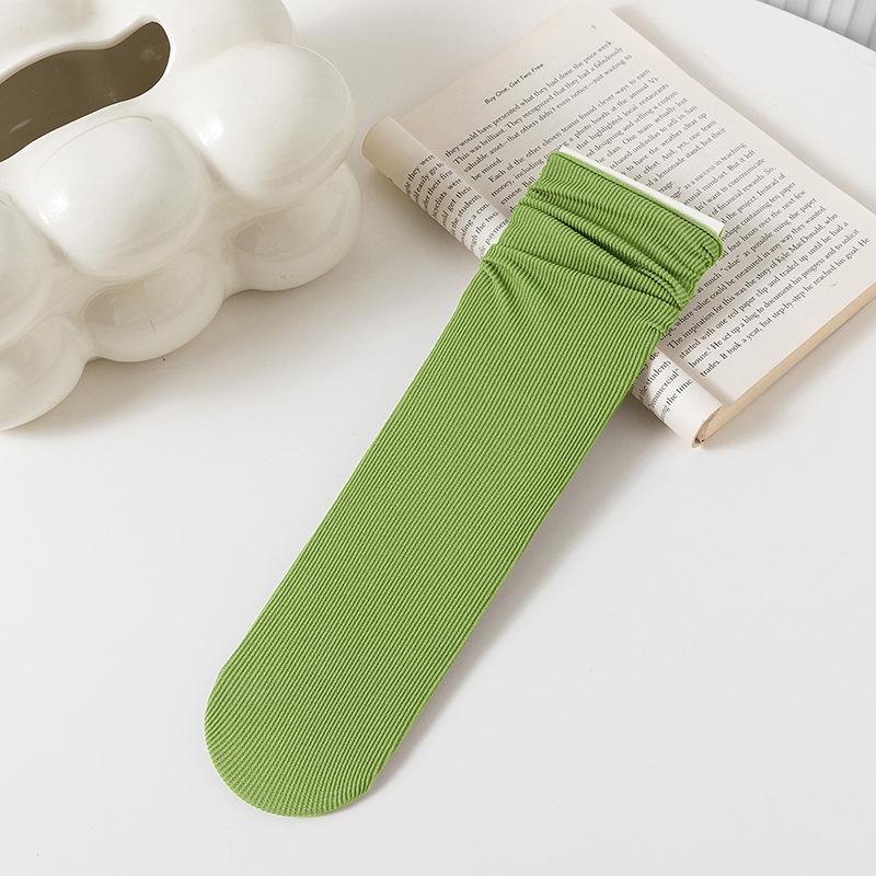 Mid-calf Pile Stockings for Women, Spring and Summer, Cool and Breathable, Cold Ice Stockings, Boneless, High-elasticity, White Ice Silk Stockings