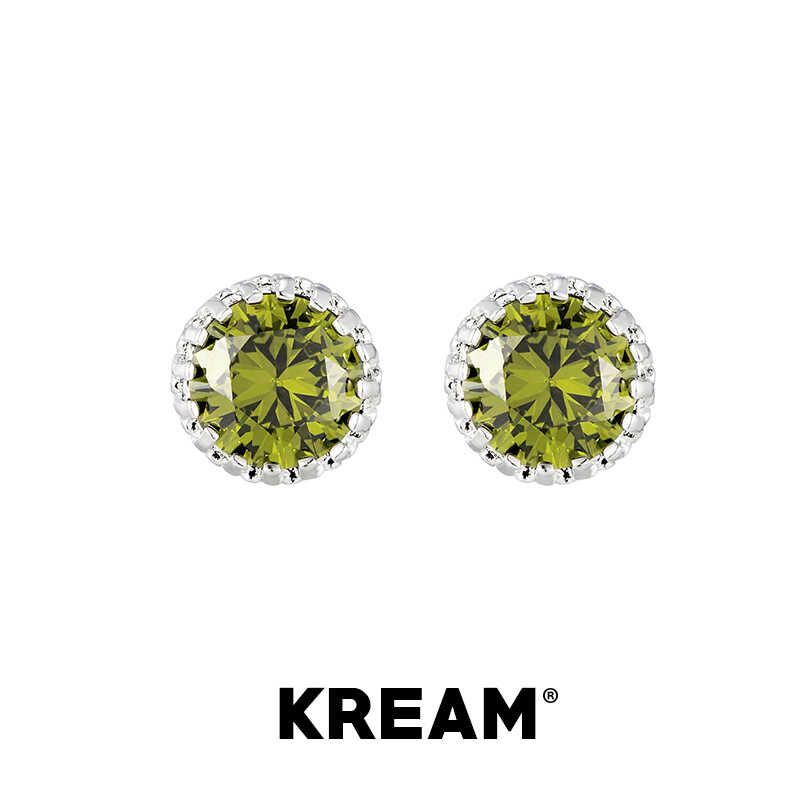 

Kream 10 Colors New Arrival Color Zircon Stud Earrings for Men Hip Hop Women Same Style European and American Couple Ornament Olive green