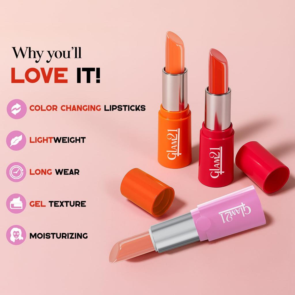 Glam21 High Definition Lipstick | Lightweight & Ultra-Moisturizing Lip Color | Gel-Based Creamy Formula | Smooth Application & Vibrant Finish | Lo