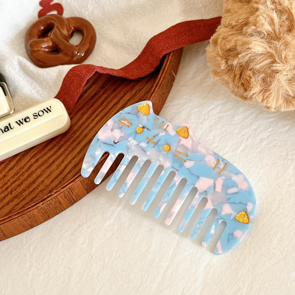 Korean Acetic Acid Wide Tooth Hair Comb Retro Cute Cat Portable Washing Leopard Print Anti-static