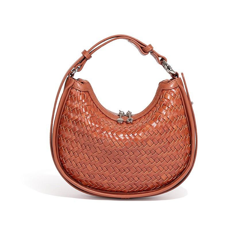 Кожаная женская сумка Ленивая Мягкая Полумесяц Подмышечная Плетеная Высококачественная Ручная Сумка-пелемень