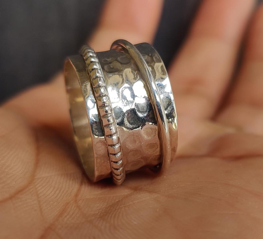 Hammered Spinner Ring, 925 Solid Silver, Thumb Spinning Ring, Meditation Ring, Women Gift for her, Mothers Day Gift