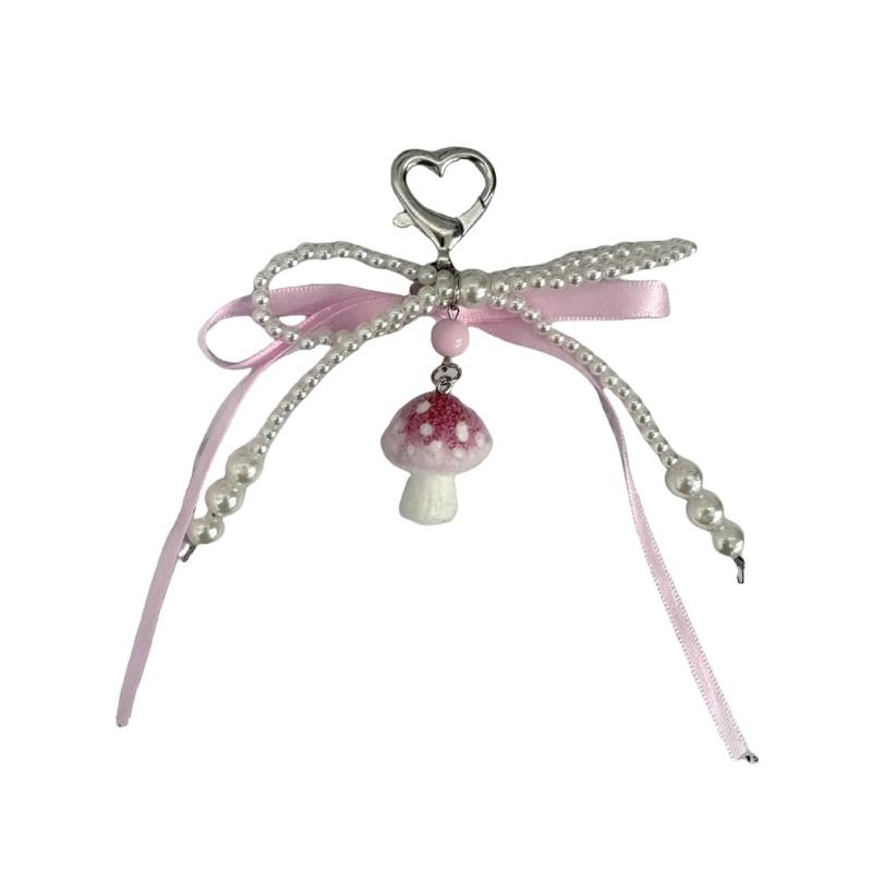 

Elegant Ribbon Pearls Bowknot Keychain Lightweight Resin Carabiner Keychain Accessory For Women Gift Decoration