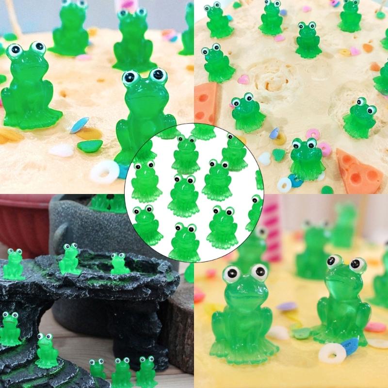 Set of 15 Green Luminous Miniature Frogs Resins Figurines Glow In Dark Ornaments for Home Garden Landscape Decoration