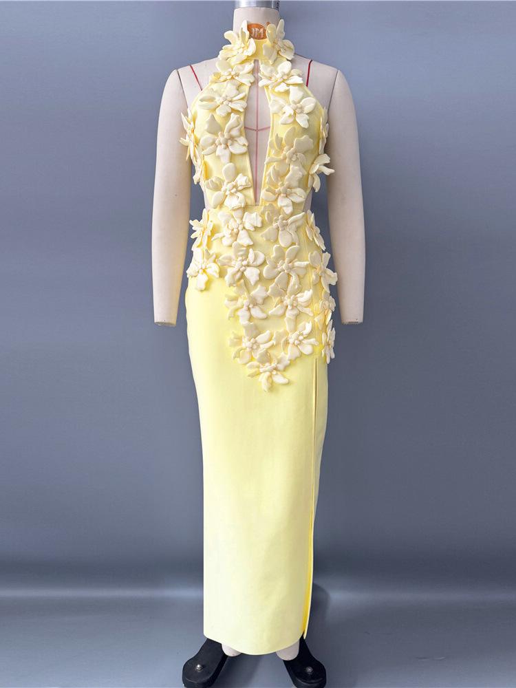 Elegant 2026 European & American Flower Bandage Evening Gown for Women