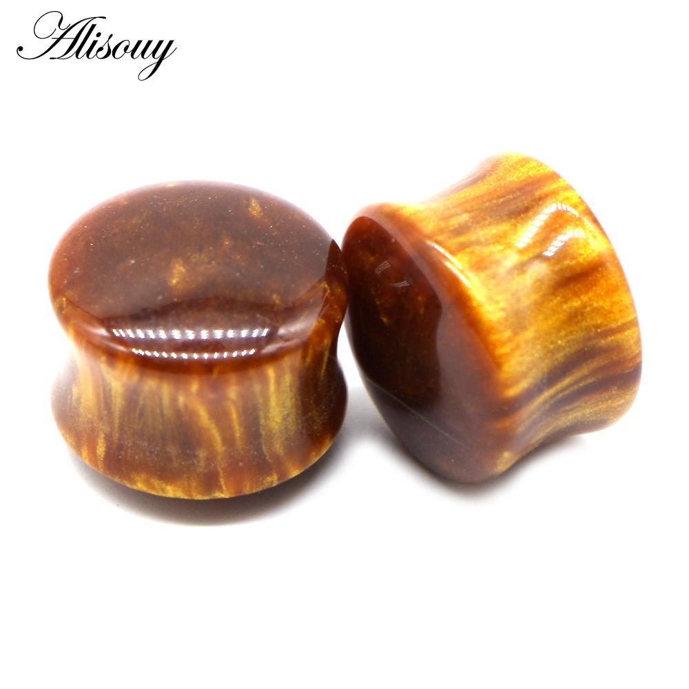 Alisouy 2PCS Einzigartige Harz Frauen Männer Ohr Stecker Flesh Tunnel Runde Sattel Ohr Keil Gauge Expander Piercing Körper Schmuck