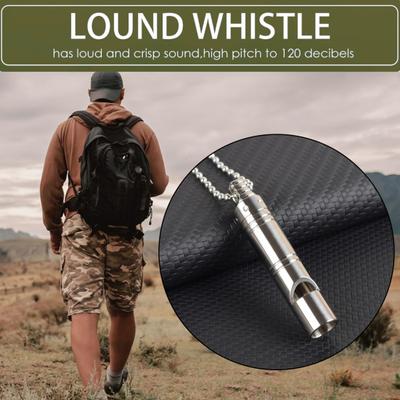 Sifflet d'urgence en alliage de titane, son à décibels élevés, taille compacte, sifflet de sécurité de survie Portable avec chaîne de cou