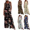 Geniş Bacak Tulum Kadınlar Için Rahat Gevşek Kolsuz Tulumlar Retro Baskı Düğmesi Uzun Pantolon Romper Tulum Cepler Ile