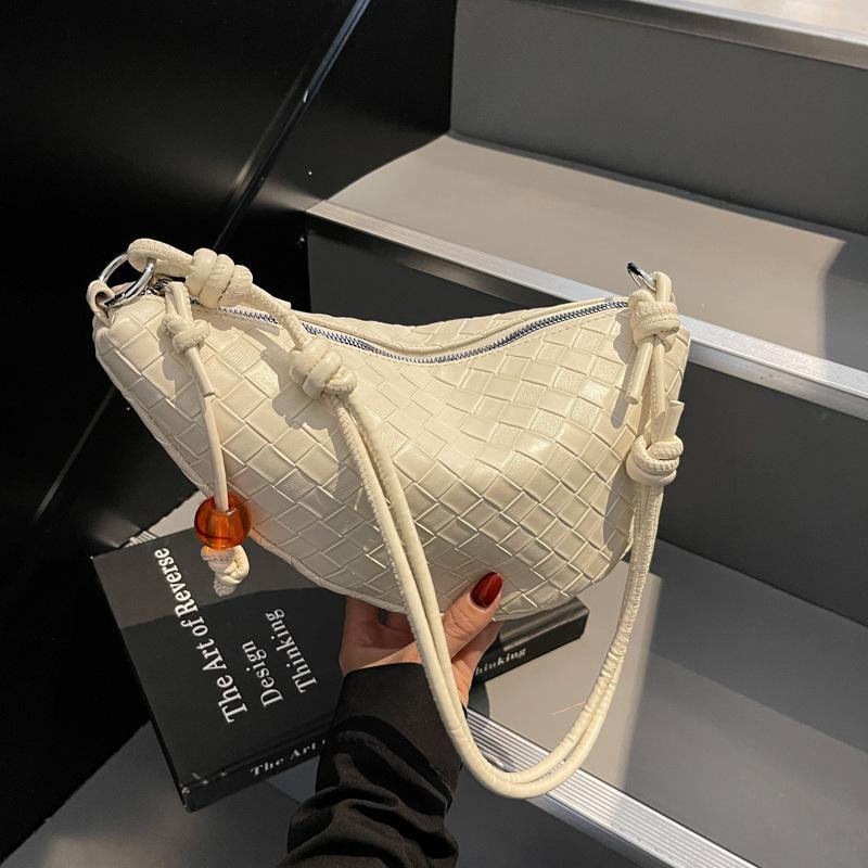 

Ретро универсальная сумка подмышкой женская нишевая плетеная сумка-седло модная повседневная сумка-мессенджер белый