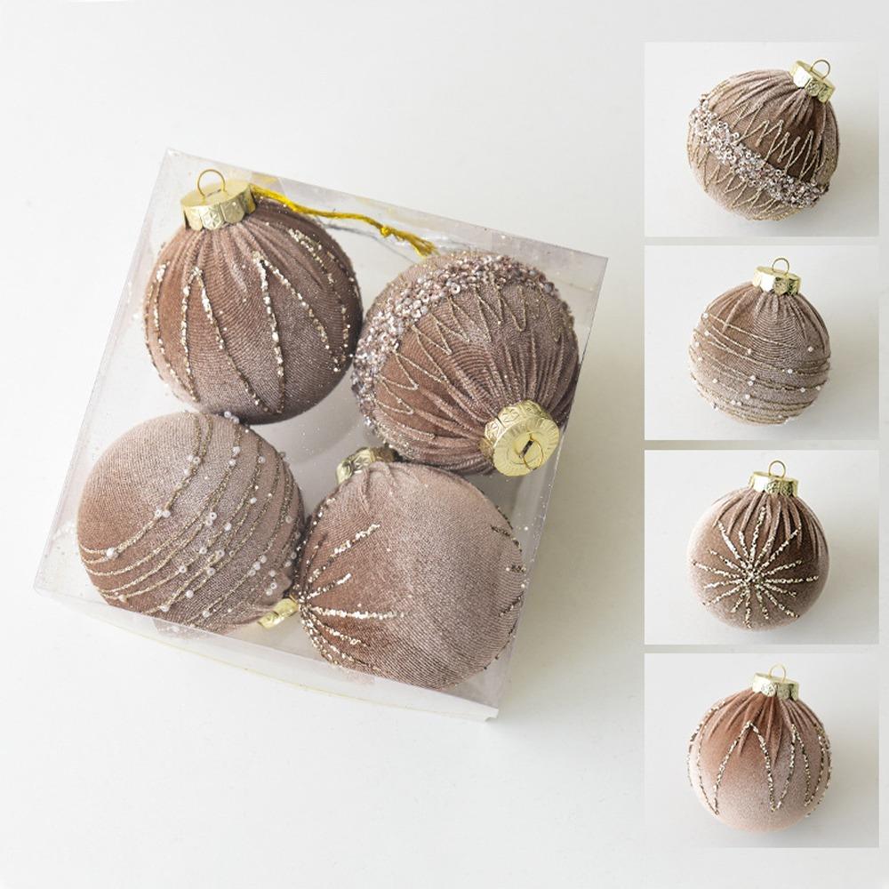 

4pcs 8CM Velvet Christmas Balls Shatterproof Christmas Gifts Ball Window Decoration кофейный