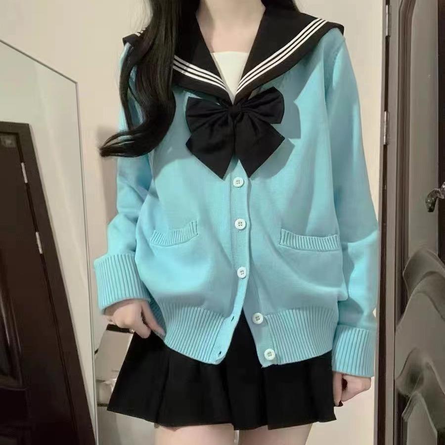 Spring and Autumn JK Uniform, V-neck Knit Cardigan, Sweater for Women, Japanese Collegiate Solid Color Lightweight Jacket, Versatile Long-sleeve Top