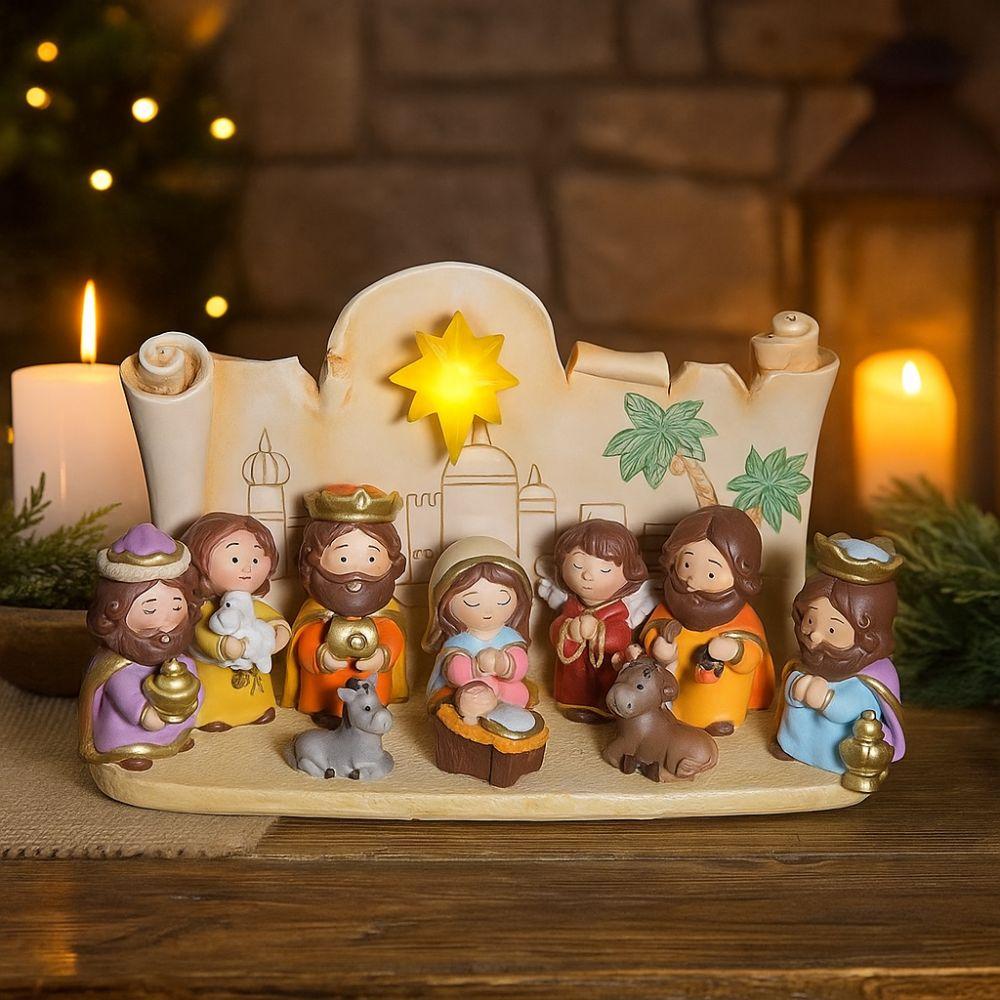 Miniature Nativity Figurine Cartoon Manger Group Catholic Christian Holy Family Sculpture  Bedroom