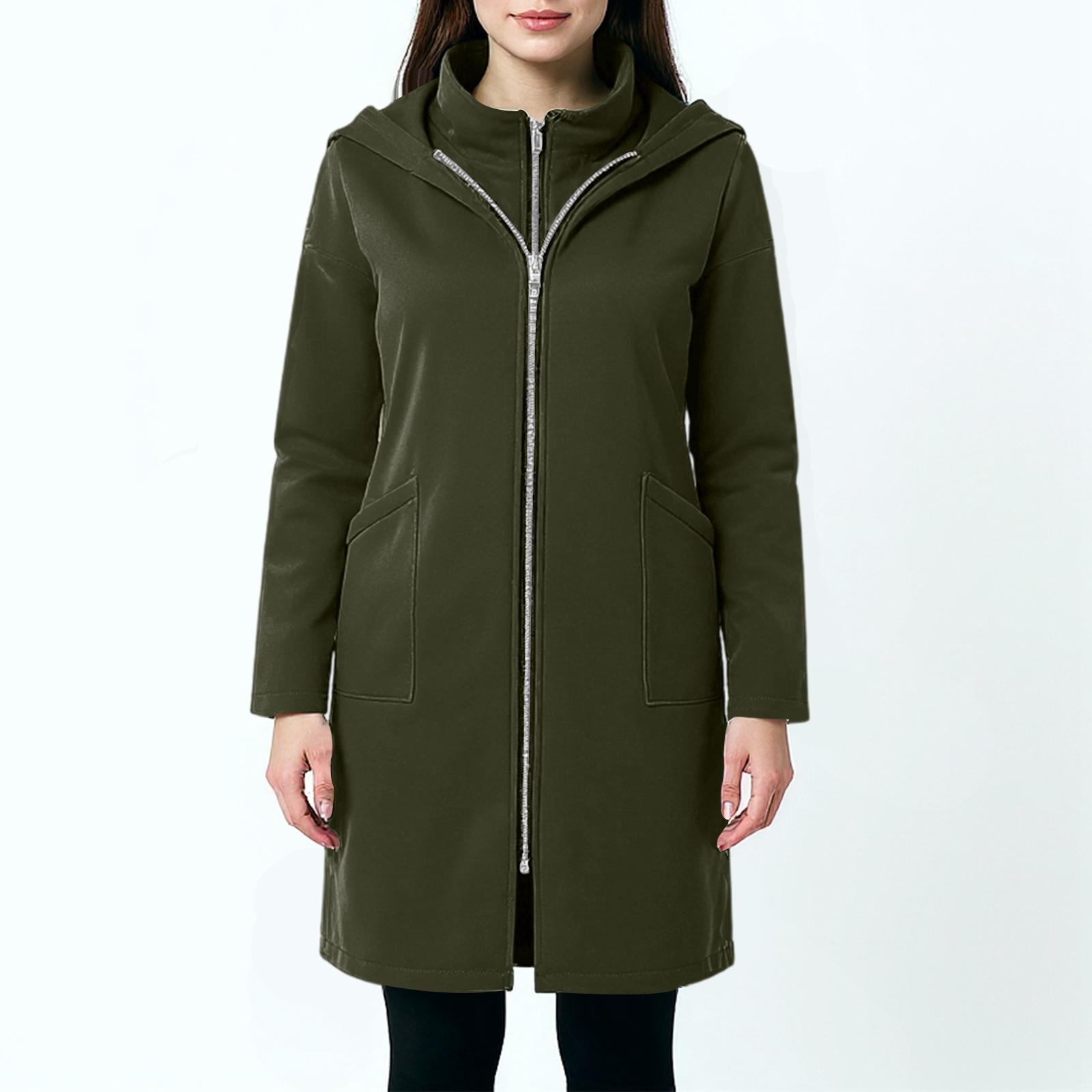 

Women s Fashion Casual Solid Color Hooded Pocket Long Sweatshirt With Zipper , Mid-Length Fake Two-Piece Loose Coat S