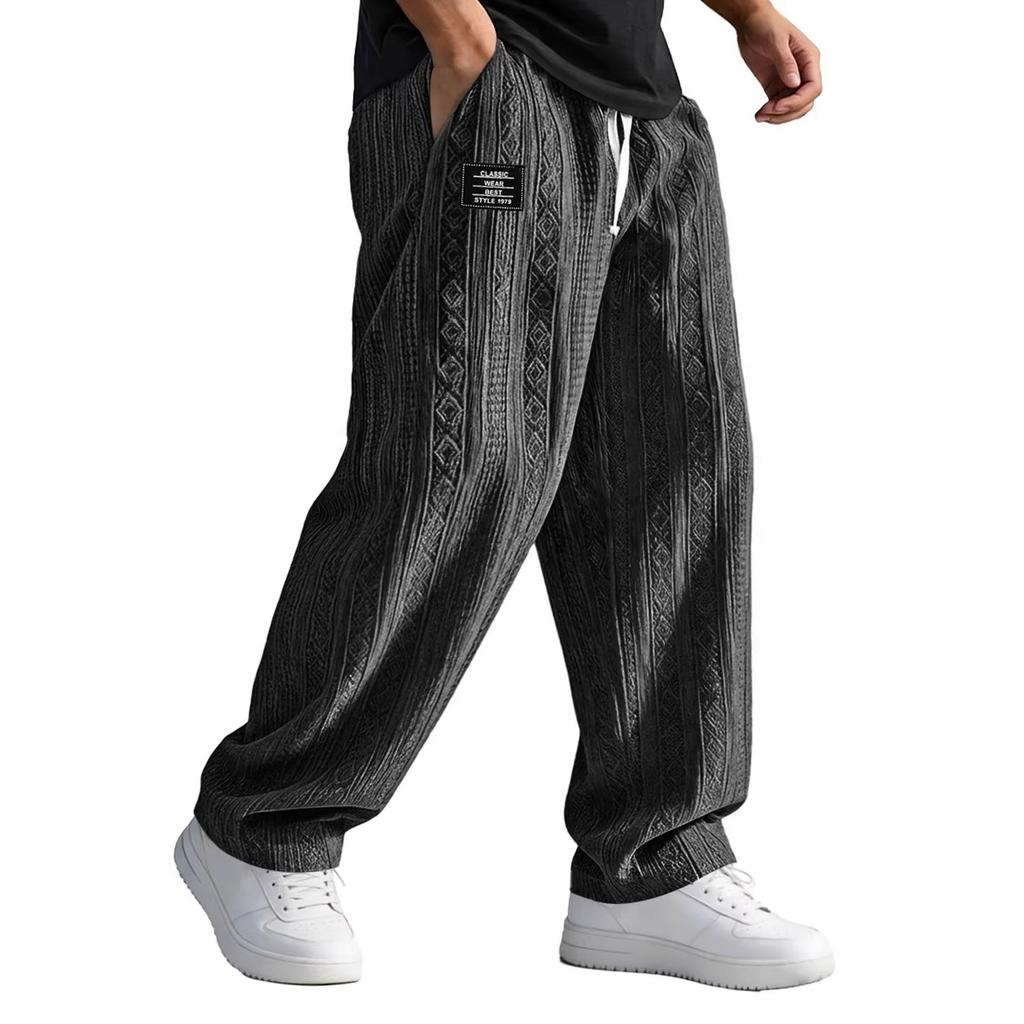 European and American straight-tube loose-tie sports casual pants knitted jacquard trousers men's versatile