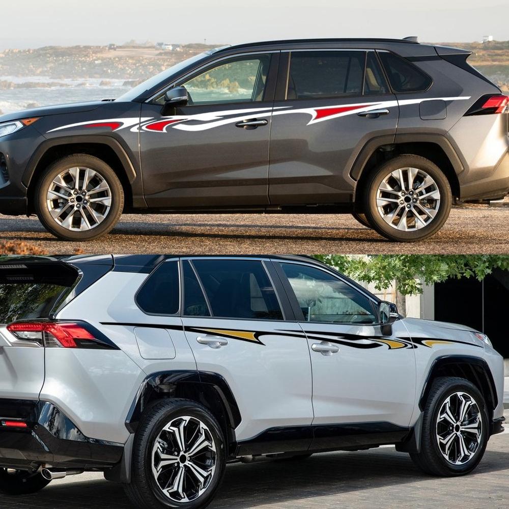 2 Stück Kreative Auto-Türseitenaufkleber Selbstklebende Auto-Vinyl-Abziehbilder PVC Auto-Karosserie-Dekorationsaufkleber Zubehör für Toyota RAV4