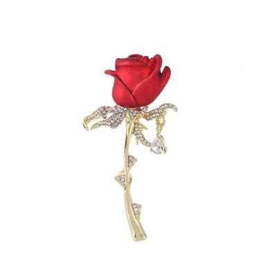 Floral Brooches Rose Brooch Pin Rose Brooch Pin Red Cubic Zirconia Floral Brooches  Womens Suit