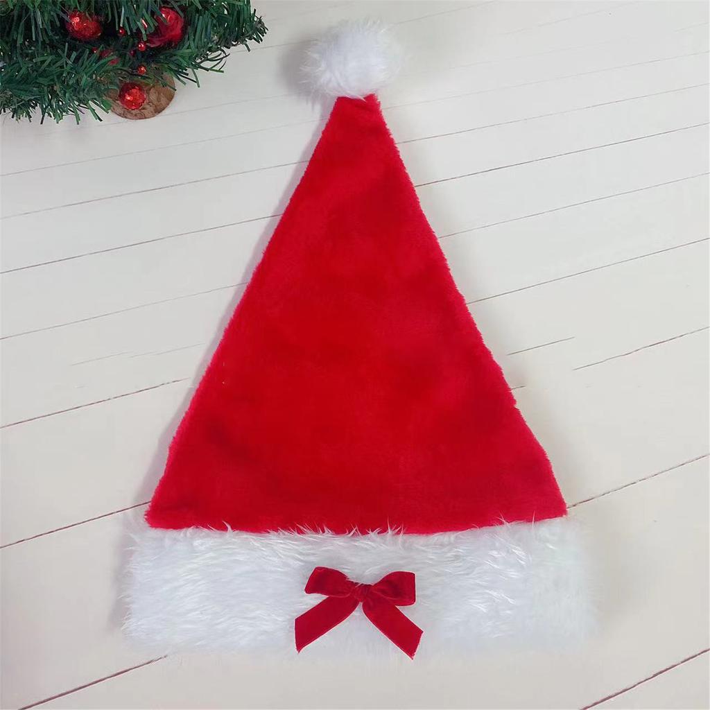 New Bow Plush Christmas Hat Adult Red Black Xmas Hat Women Santa Claus Cosplay Props Winter Caps DIY Christmas Party Decor Gift